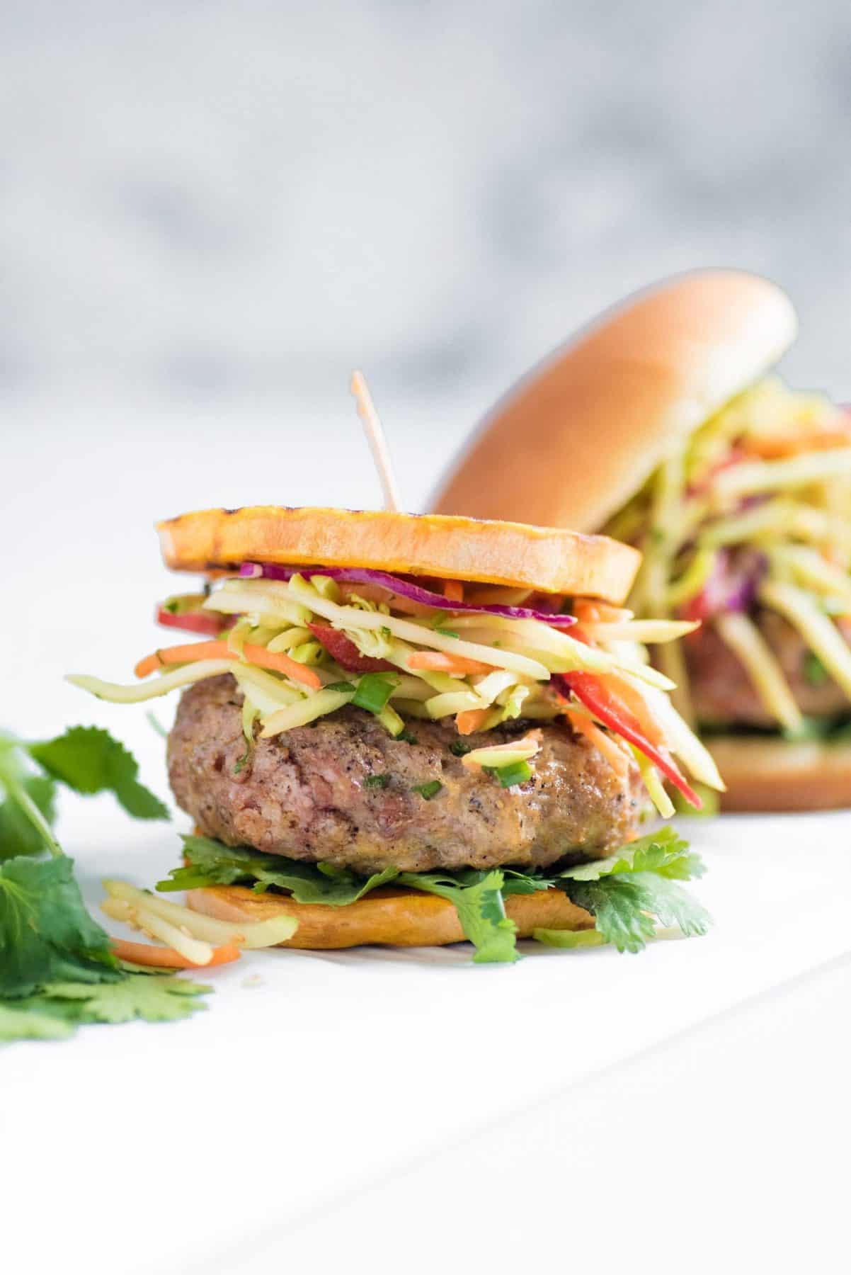 Asian Pork Burgers with Broccoli Slaw