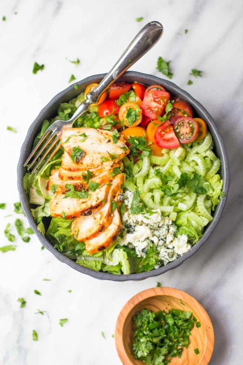 Grilled Buffalo Chicken Salad with Greek Yogurt Blue Cheese Dressing