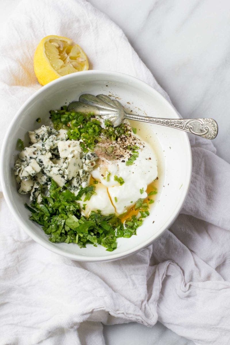 Grilled Buffalo Chicken Salad with Greek Yogurt Blue Cheese Dressing