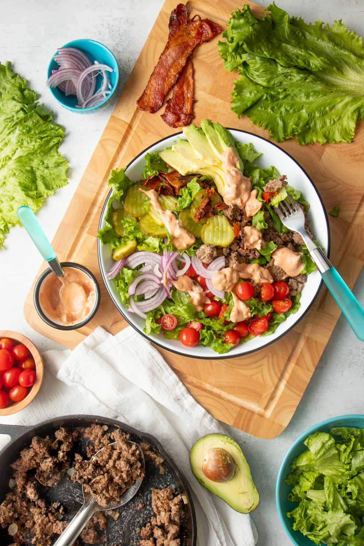 Loaded Burger Bowl Salads with “Special Sauce”