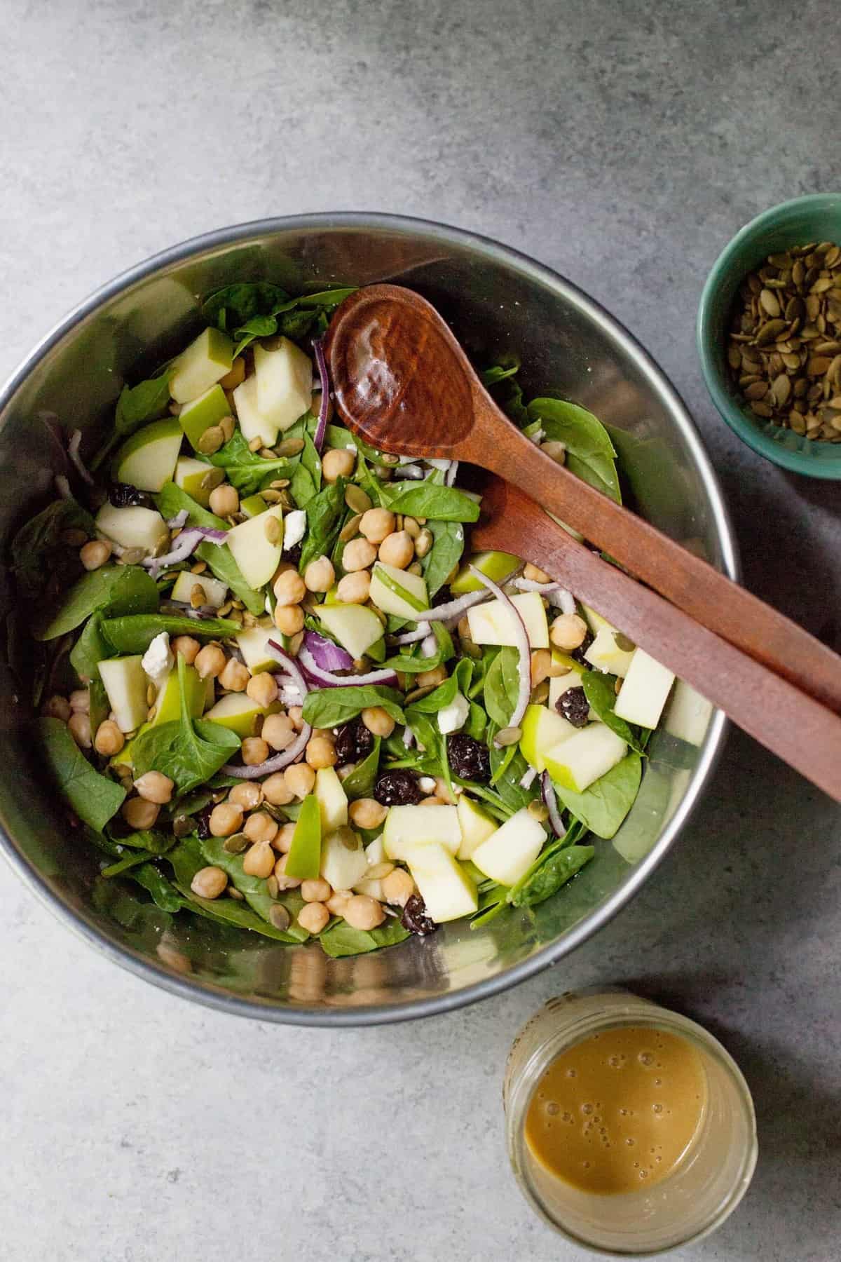 Chickpea Apple Spinach Salad with Honey-Mustard Vinaigrette