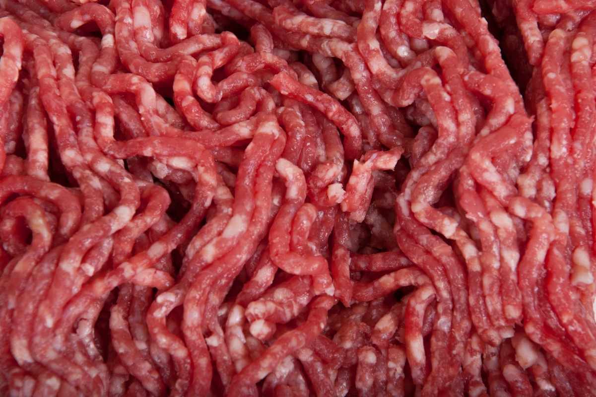 Close up of raw ground beef.