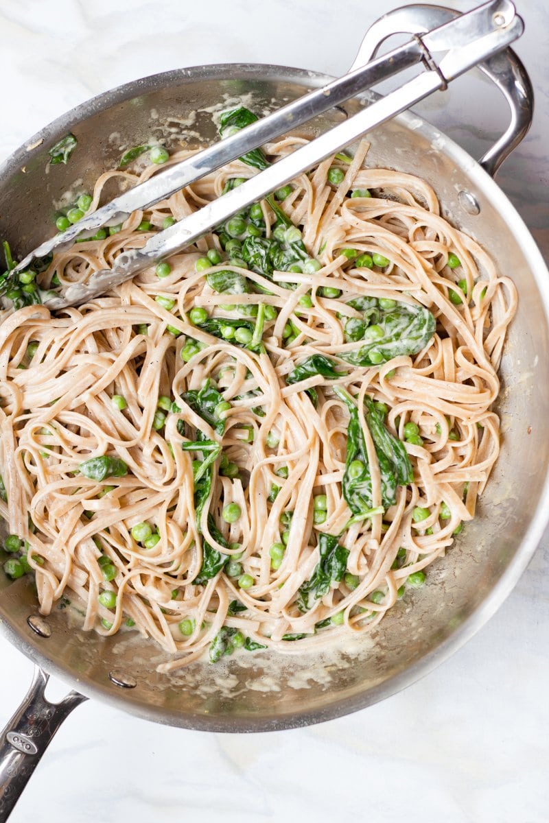 Pea and Spinach Fettuccine Alfredo