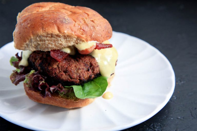 Maple Bacon Burgers with Sweet Dijon Sauce