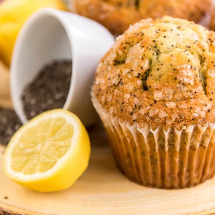 Close view of the bakery-style top on a lemon muffin.