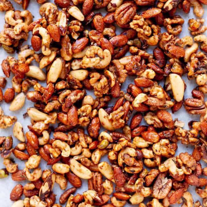 Maple Rosemary Bar Nuts on a white background