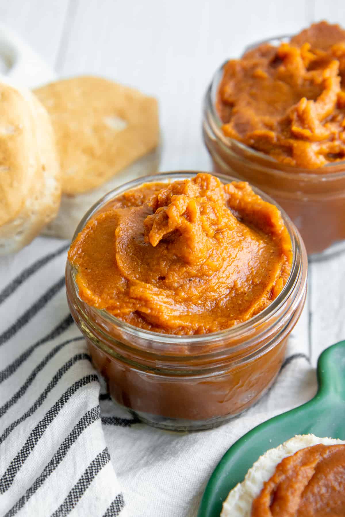 Close up shot of a jar of pumpkin butter