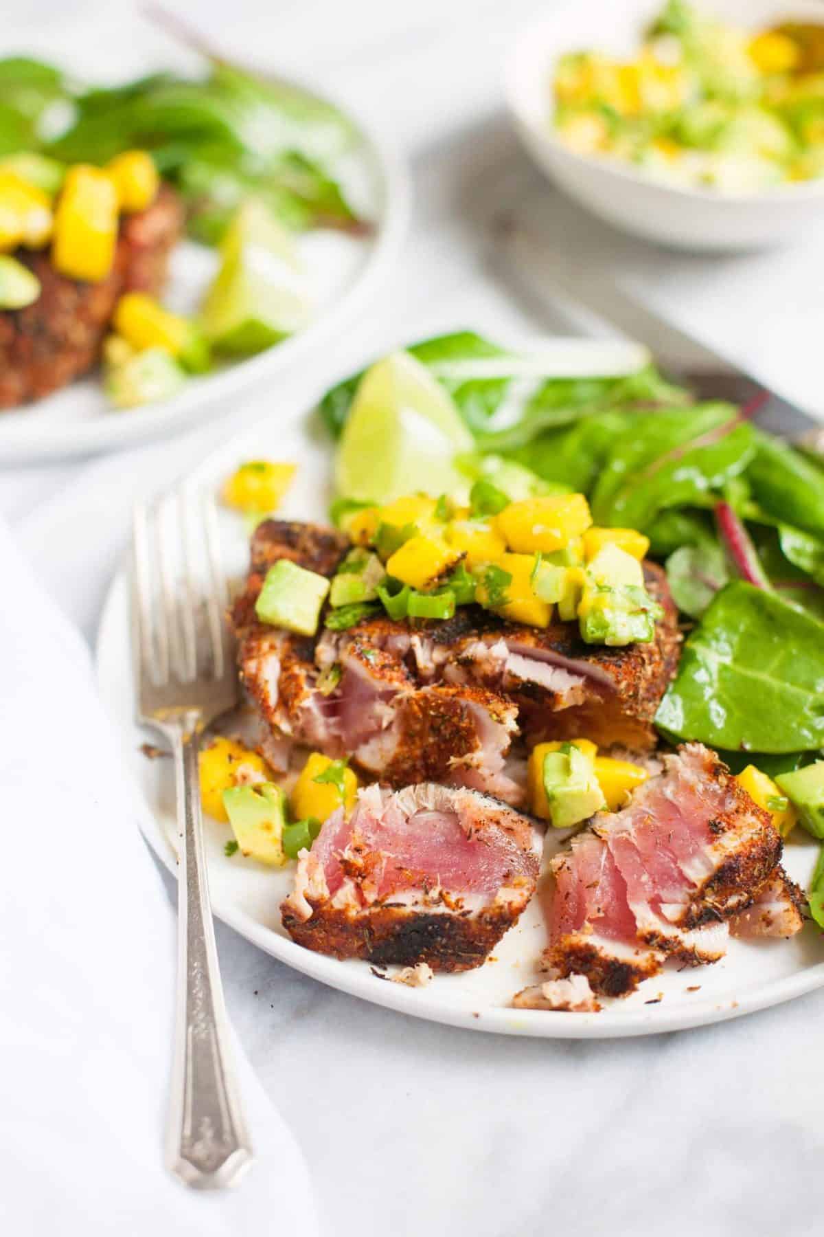 Grilled Blackened Tuna Steak Recipe with Mango Salsa