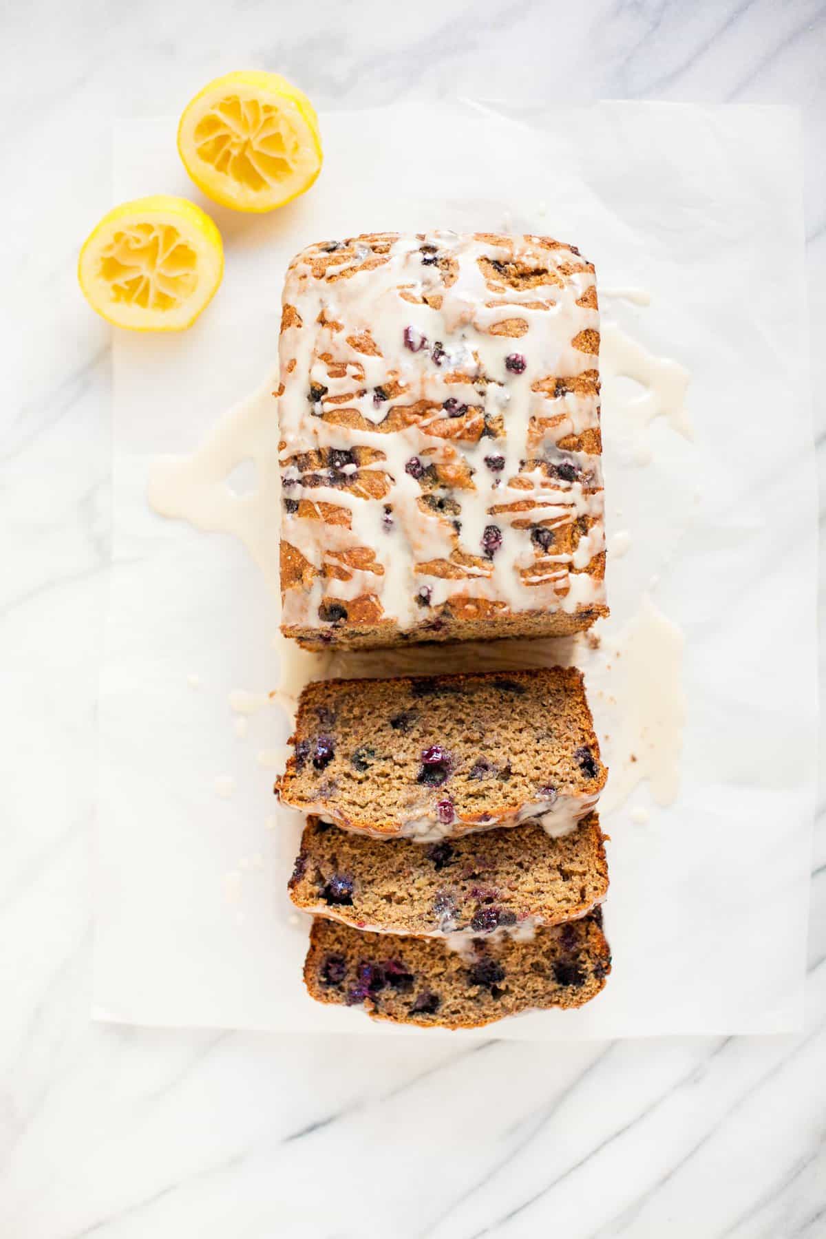 Wild Blueberry Banana Bread with Lemon Glaze